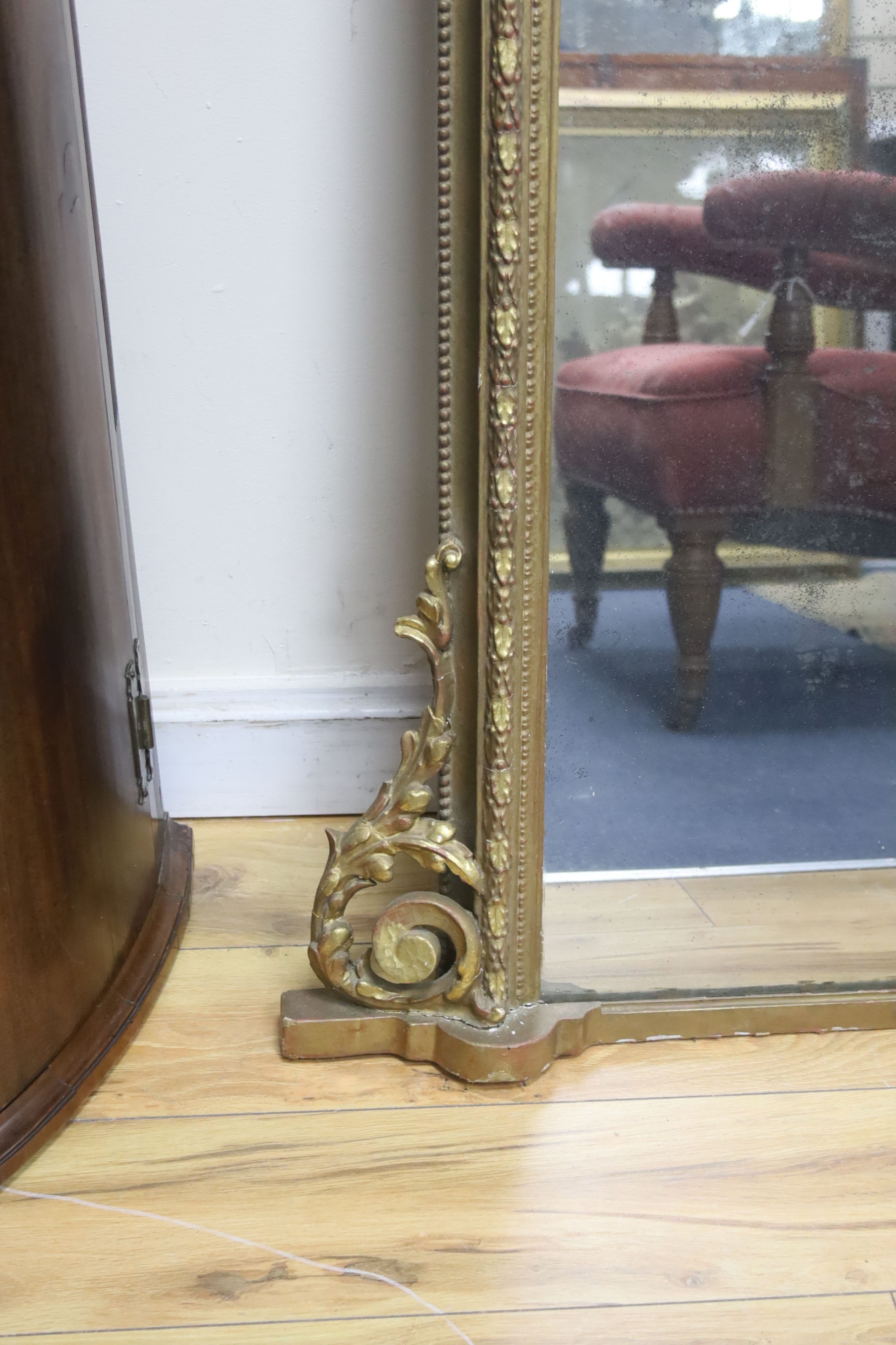 A Victorian rectangular giltwood and gesso overmantel mirror, width 106cm, height 140cm